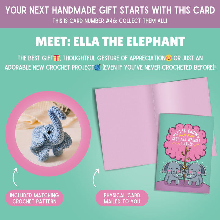 Elephant Crochet Pattern & Matching Card: "Let's Grow Together"