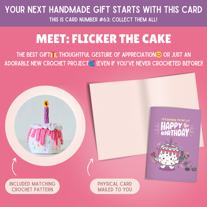 Cake Crochet Pattern & Matching Card: "It's Going To Lit Happy Birthday"