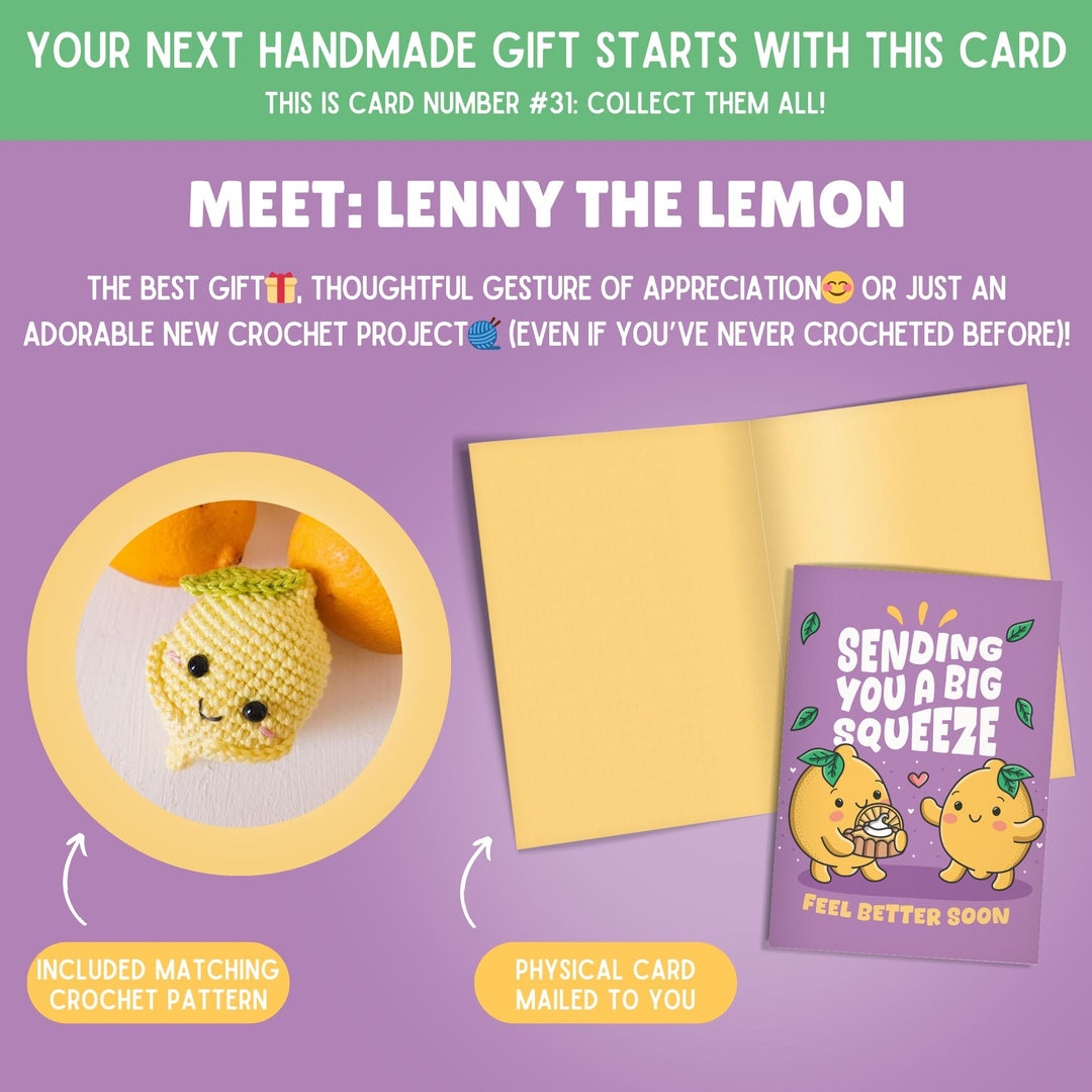 Lemon Crochet Pattern & Matching Card: "Feel Better Soon"