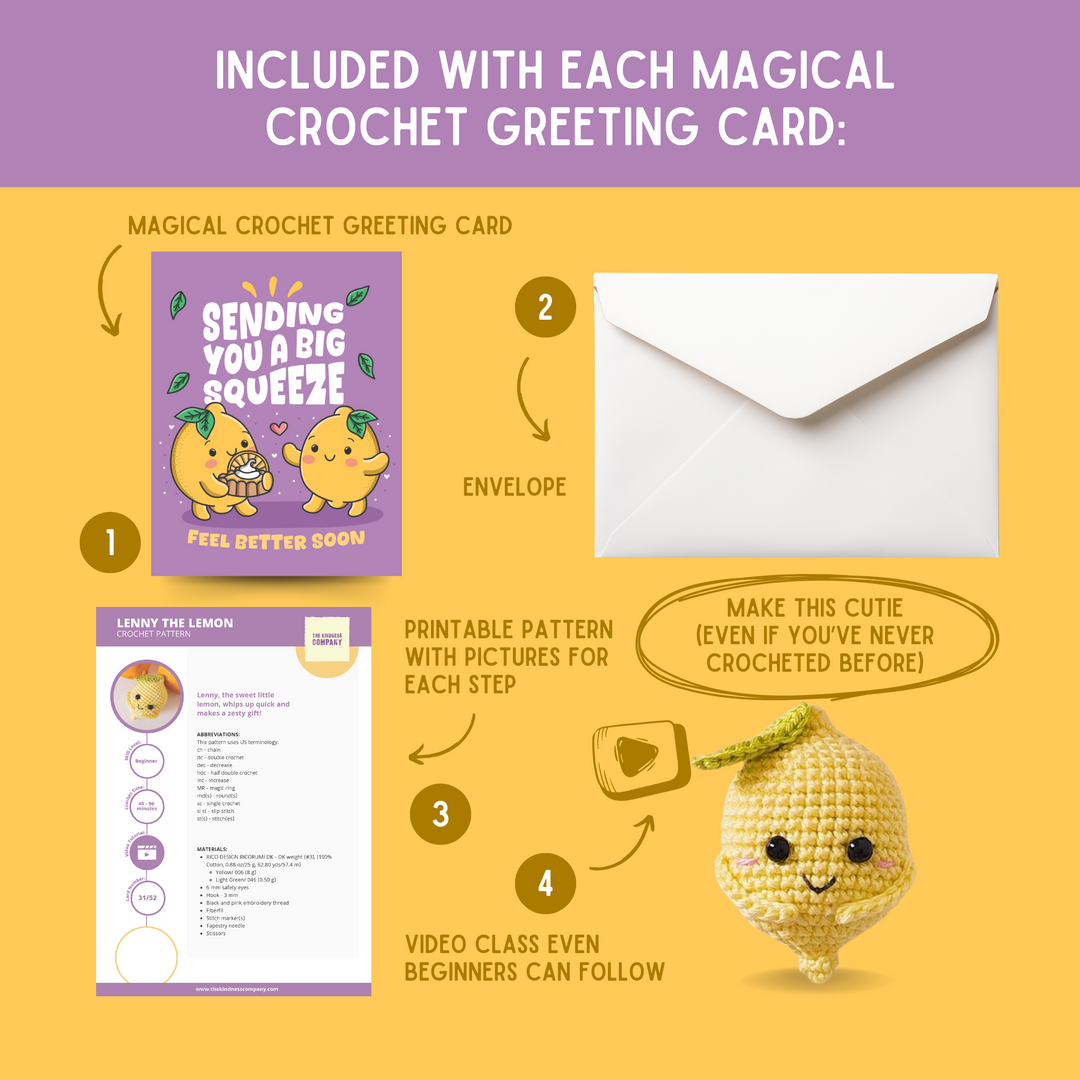 Lemon Crochet Pattern & Matching Card: "Feel Better Soon"