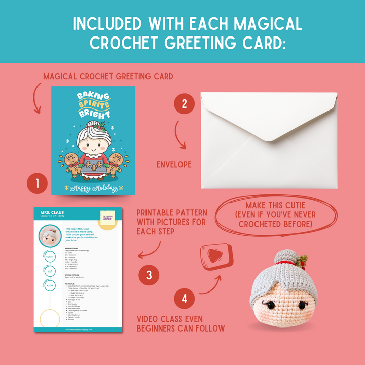 Mrs. Claus Crochet Pattern & Matching Card: "Happy Holidays"