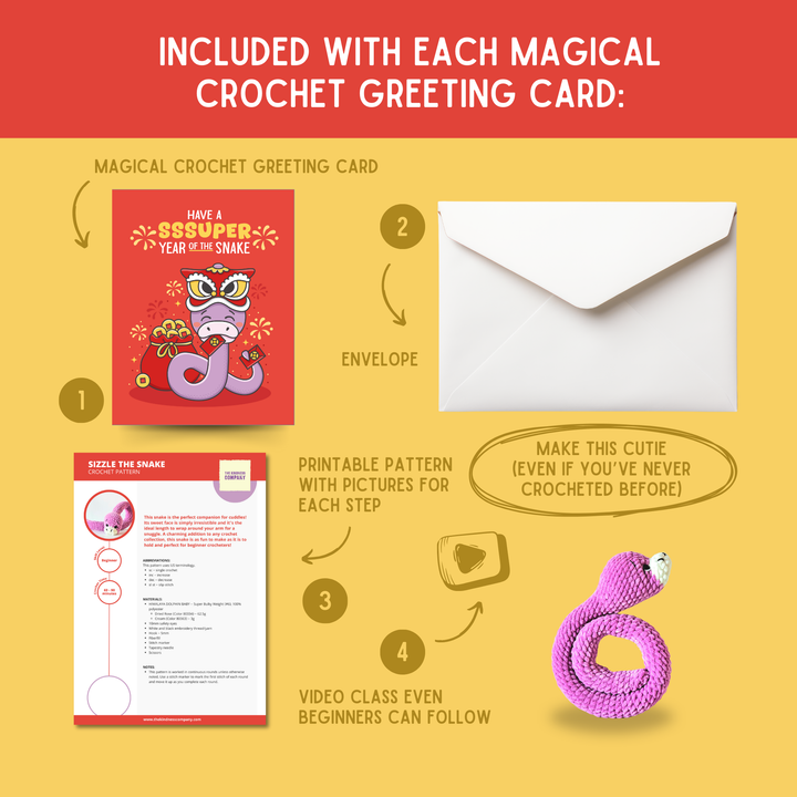 Snake Crochet Pattern & Matching Card: "Have A Sssuper Year Of The Snake"