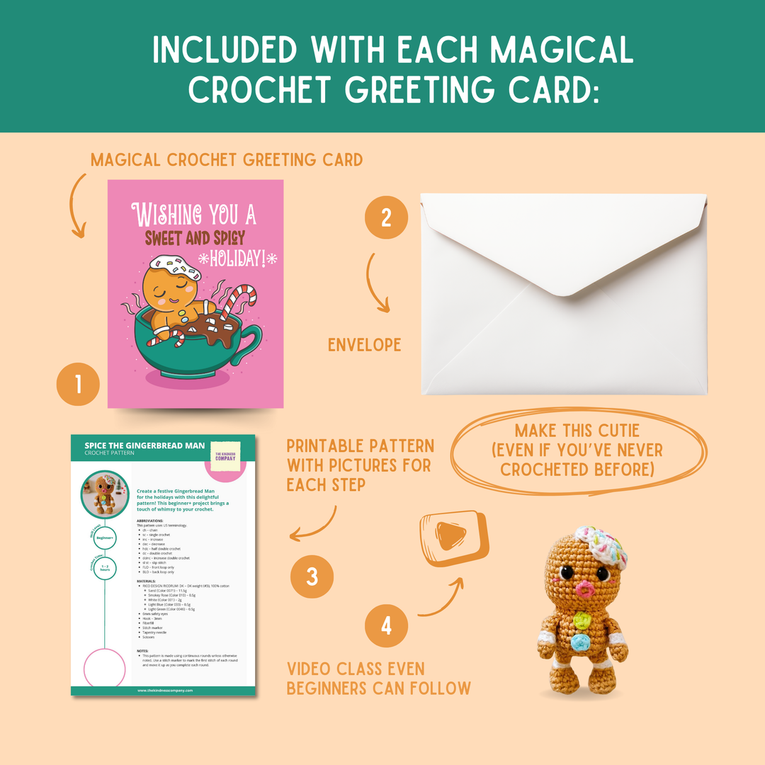 Gingerbread Man Crochet Pattern & Matching Card: "Wishing You a Sweet and Spicy Holiday!"
