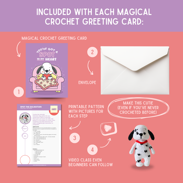 Dalmatian Crochet Pattern & Matching Card: "You've Got A Spot In My Heart"