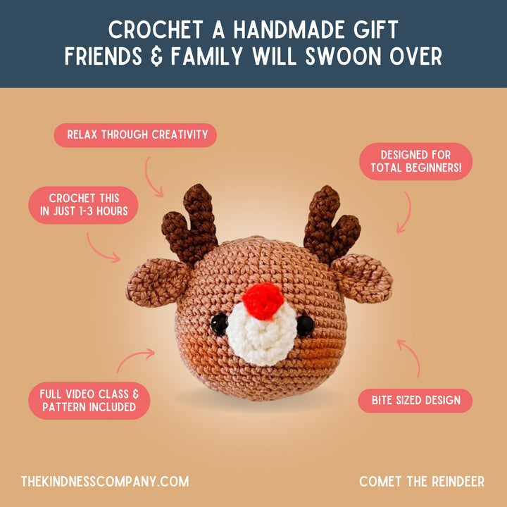 Reindeer Crochet Pattern & Matching Card: "Christmas is Here"