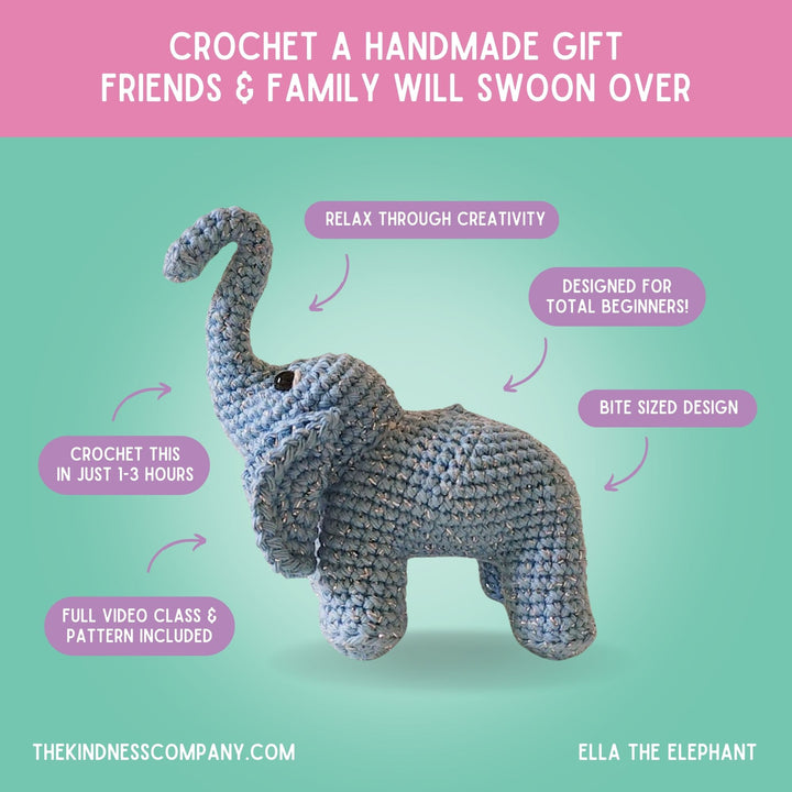 Elephant Crochet Pattern & Matching Card: "Let's Grow Together"