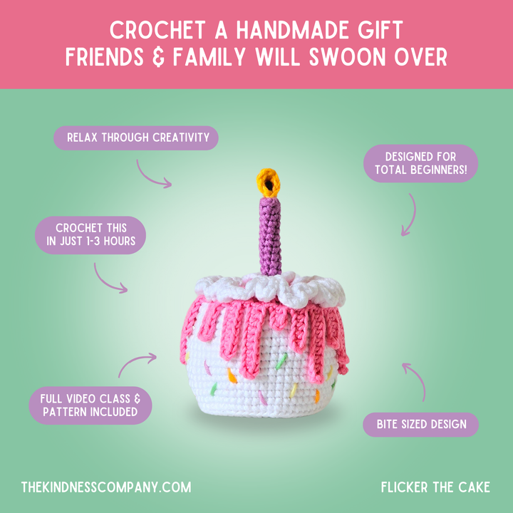 Cake Crochet Pattern & Matching Card: "It's Going To Lit Happy Birthday"