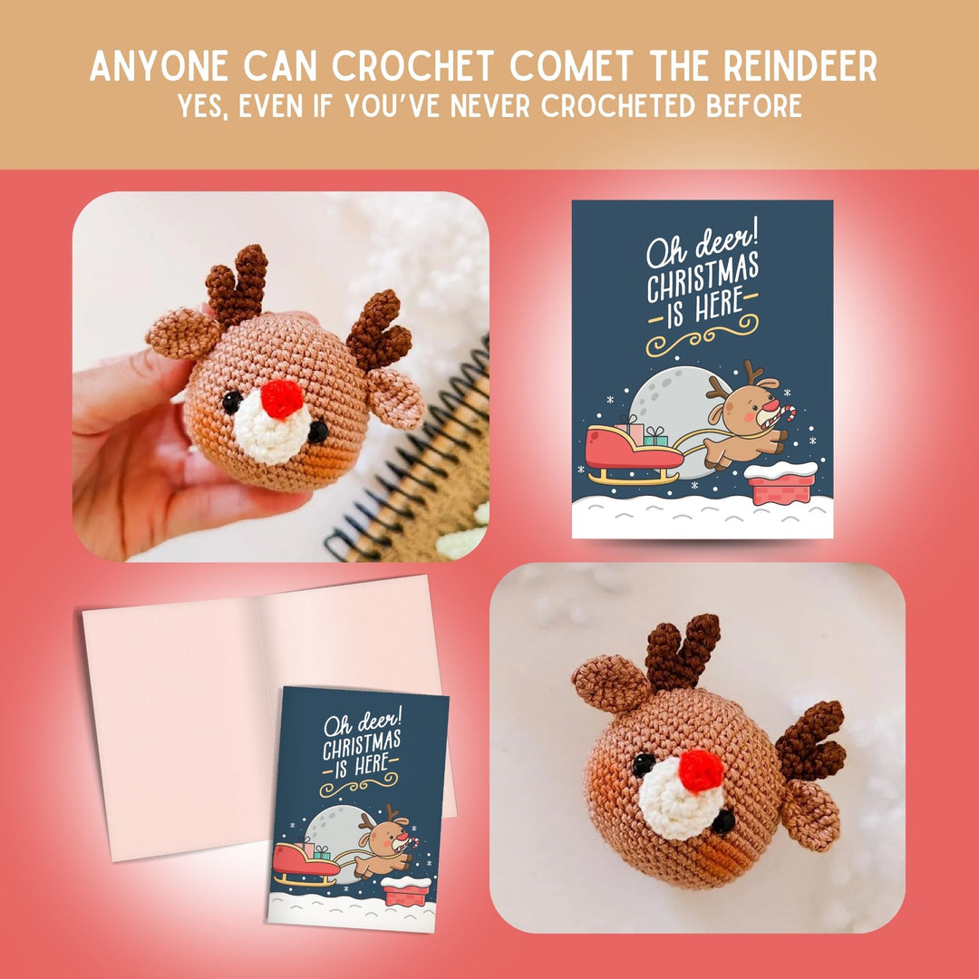 Reindeer Crochet Pattern & Matching Card: "Christmas is Here"