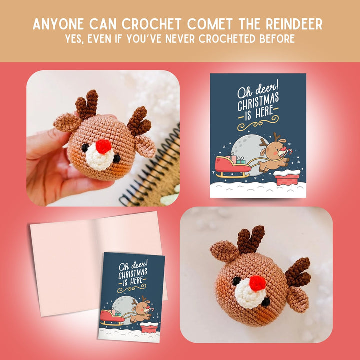 Reindeer Crochet Pattern & Matching Card: "Christmas is Here"