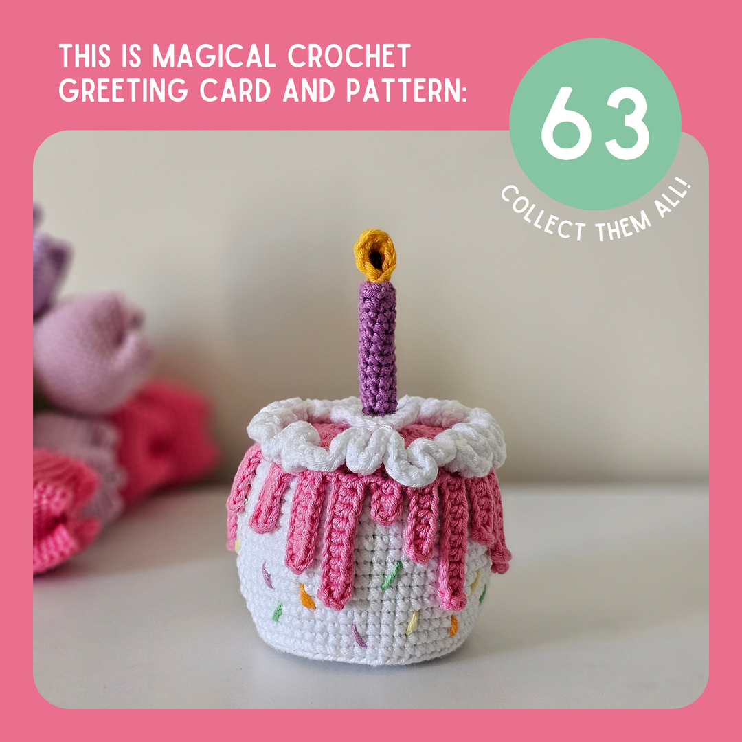 Cake Crochet Pattern & Matching Card: "It's Going To Lit Happy Birthday"
