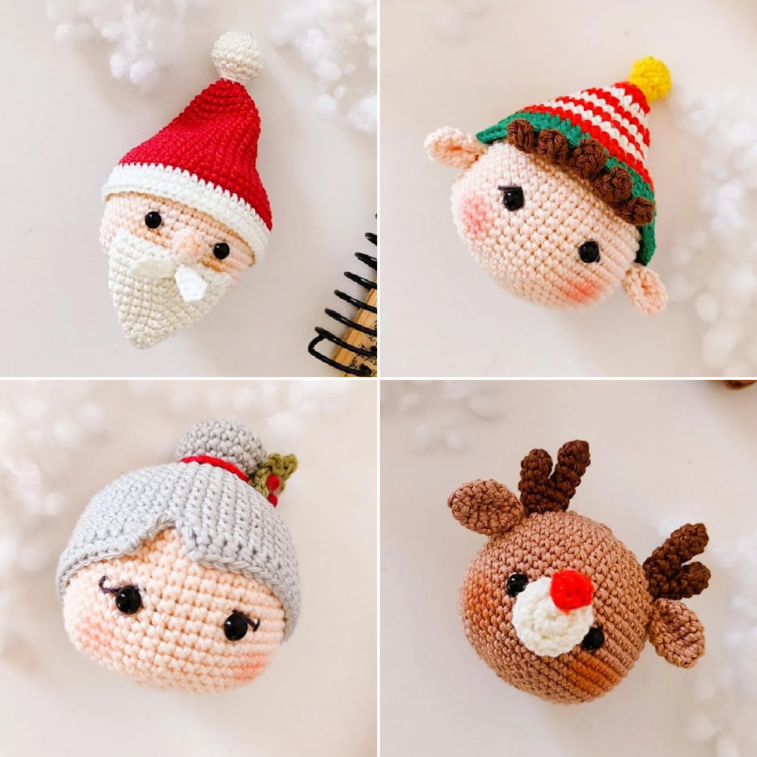 Holiday Crochet Pattern Ornament Collection: Mrs. Claus, Santa Claus, Comet the Reindeer, Tinsel Toe the Elf