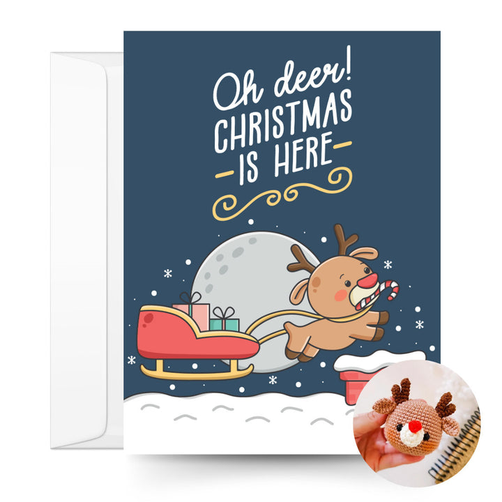 Reindeer Crochet Pattern & Matching Card: "Christmas is Here"