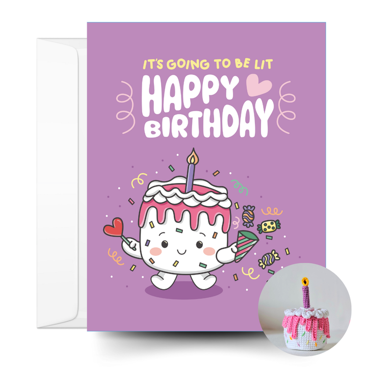 Cake Crochet Pattern & Matching Card: "It's Going To Lit Happy Birthday"