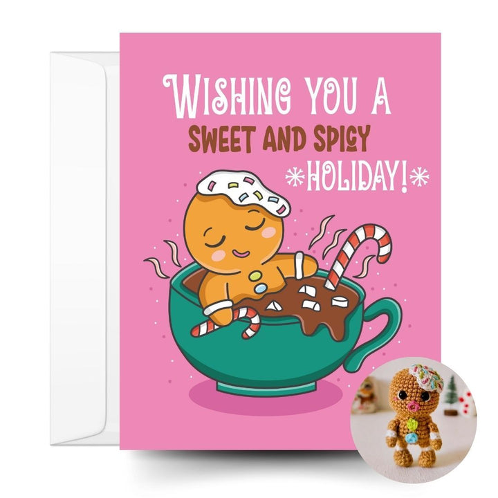 Gingerbread Man Crochet Pattern & Matching Card: "Wishing You a Sweet and Spicy Holiday!"